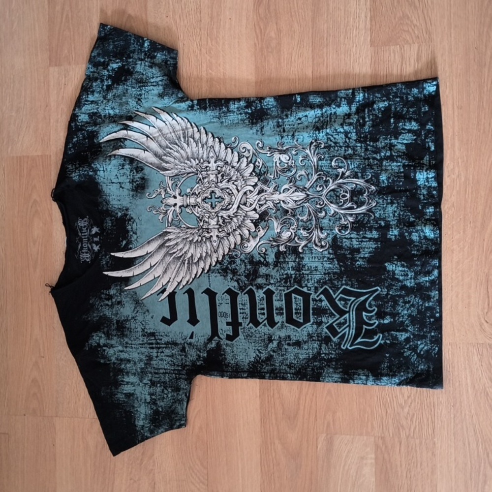 Sakkas Blue All Over Double Sided Graphic Gothic Short Sleeve T-shirt L Rare